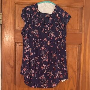 Floral Print Navy Blue Women's Top
